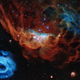 Nebula NGC 2014 (top) and NGC 2020 (bottom left), both located in the Large Magellanic Cloud some 163,000 light-years away.